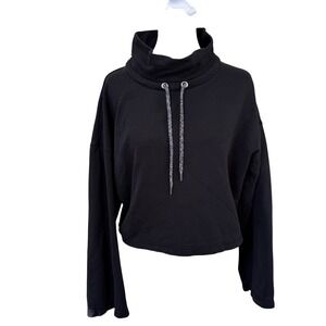 Something Navy Black Cowl Neck Sweatshirt XS Cotton Pullover Lounge Cozy Gym